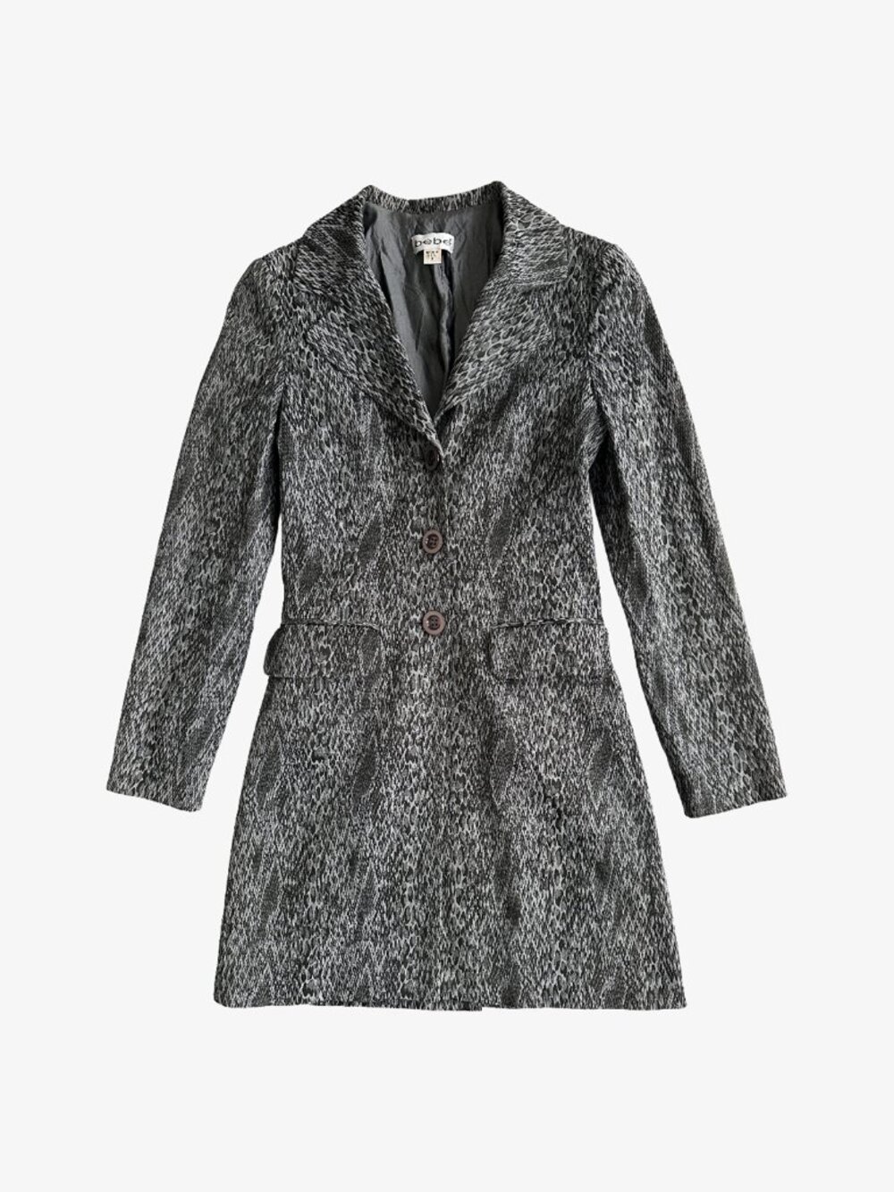 Vintage Y2K Snakeskin Print Button-Up Long Coat Jacket by Bebe